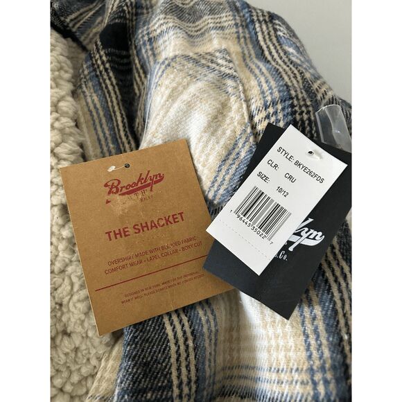 Brooklyn Cloth MFG.Co Youth Sherpa Lined Flannel Shacket M (10-12) Cream Blue - Picture 6 of 6